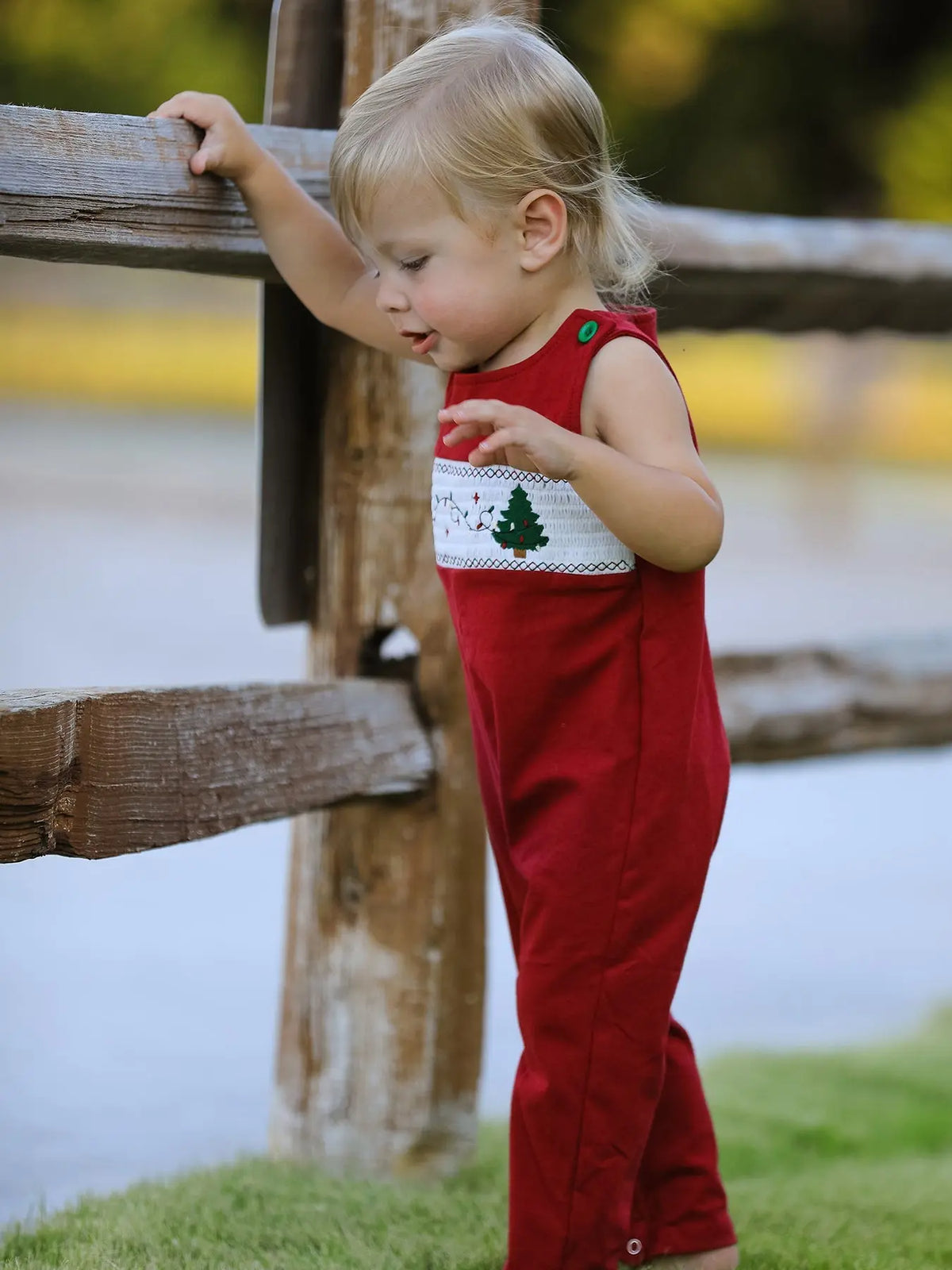 Christmas Tree Dog Smocking Embroidered Baby Boys Romper Rylee Faith Designs