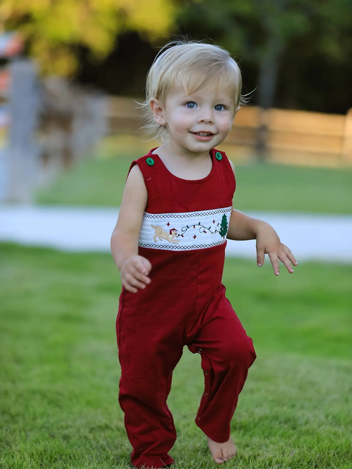 Christmas Tree Dog Smocking Embroidered Baby Boys Romper Rylee Faith Designs