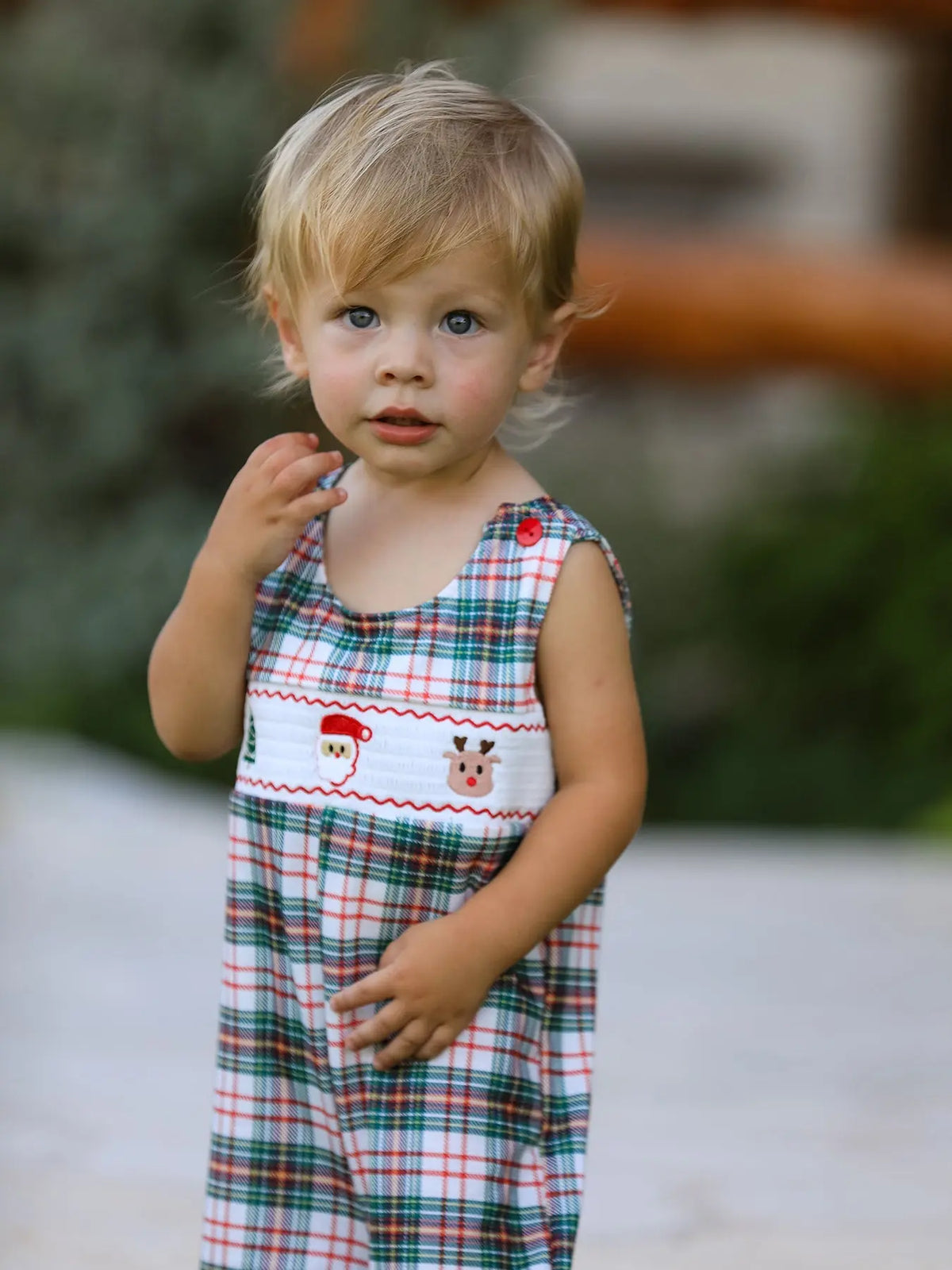 Christmas Jonjon Plaid Smocking Embroidered Boys Romper Rylee Faith Designs