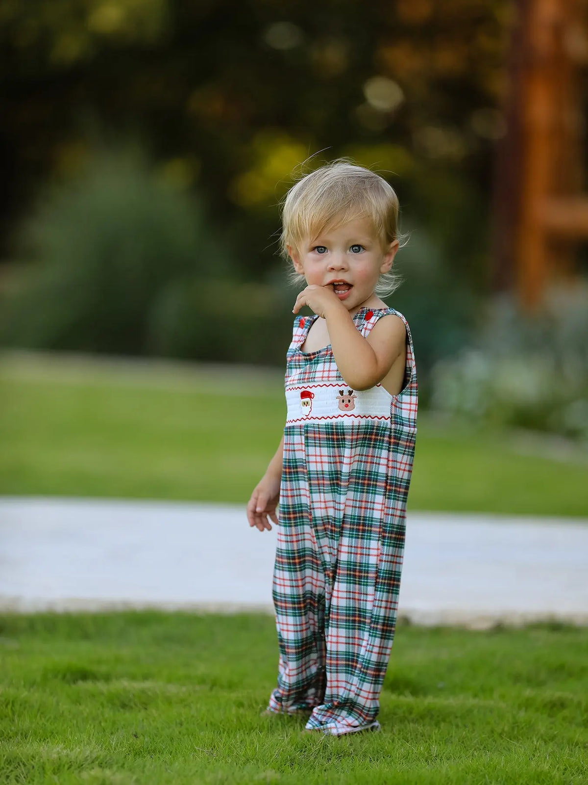 Christmas Jonjon Plaid Smocking Embroidered Boys Romper Rylee Faith Designs