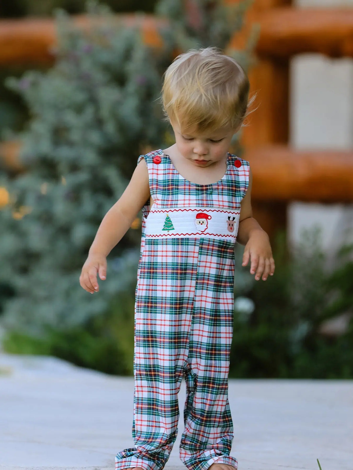 Christmas Jonjon Plaid Smocking Embroidered Boys Romper Rylee Faith Designs