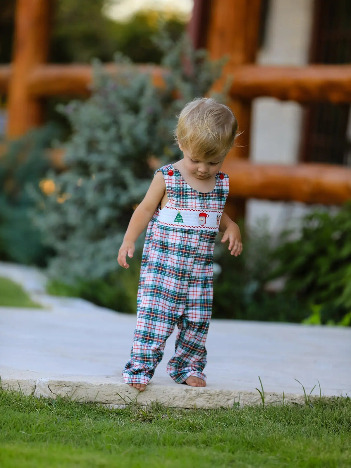 Christmas Jonjon Plaid Smocking Embroidered Boys Romper Rylee Faith Designs