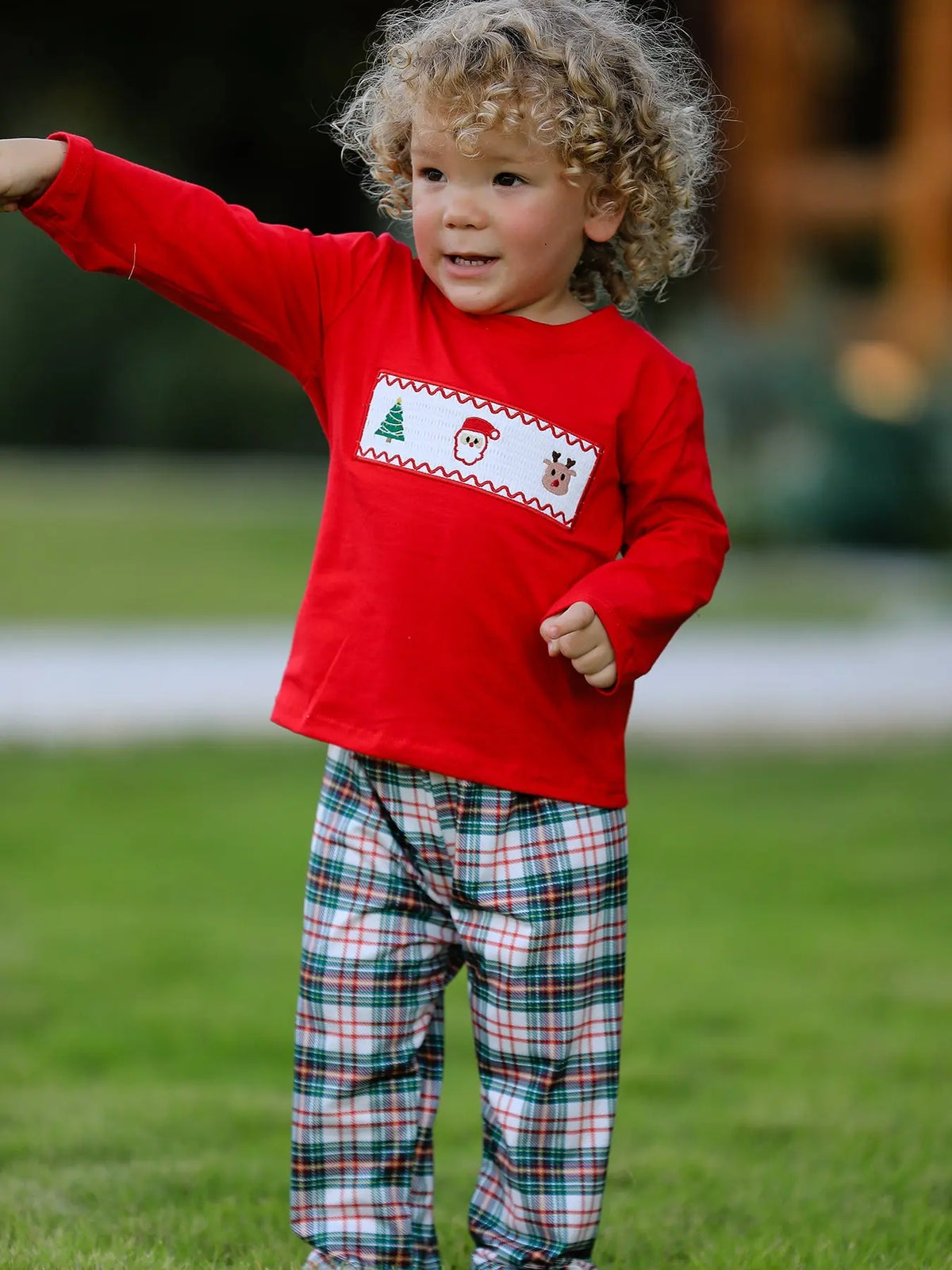 Christmas Plaid Smocking Embroidered Boys Set Rylee Faith Designs