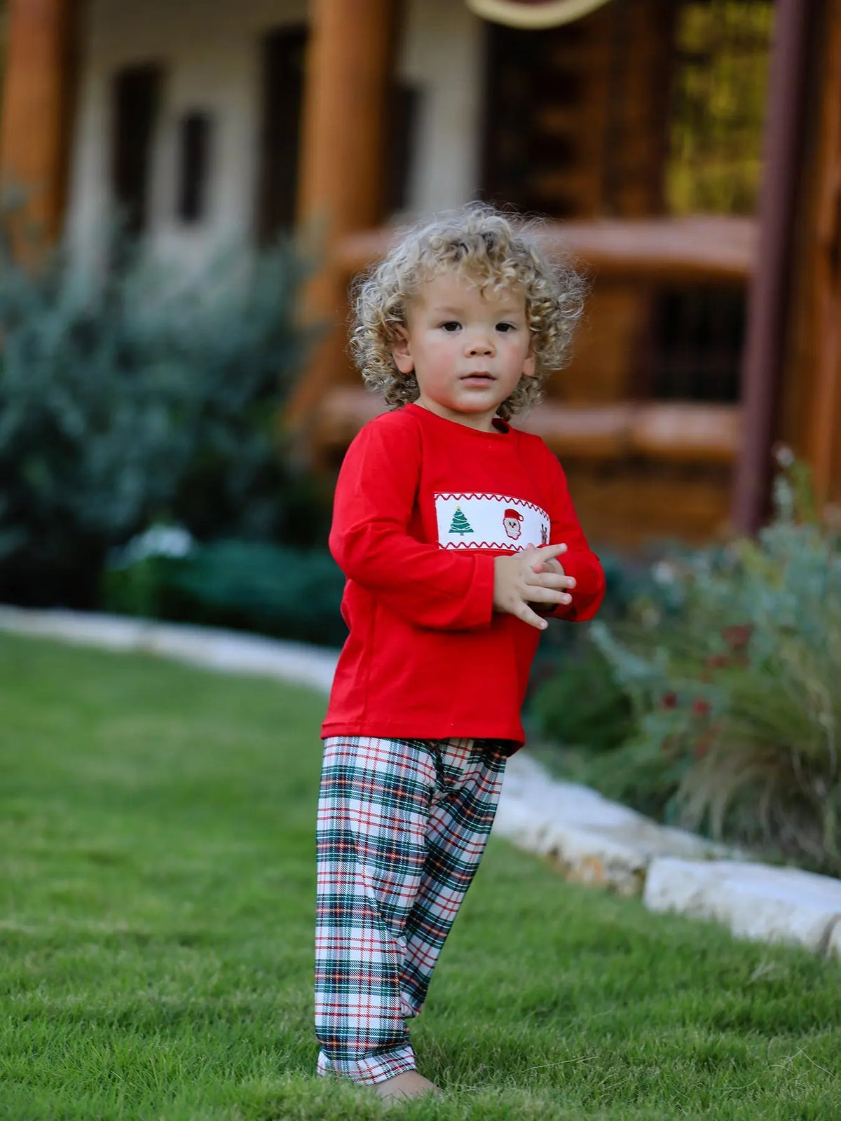 Christmas Plaid Smocking Embroidered Boys Set Rylee Faith Designs