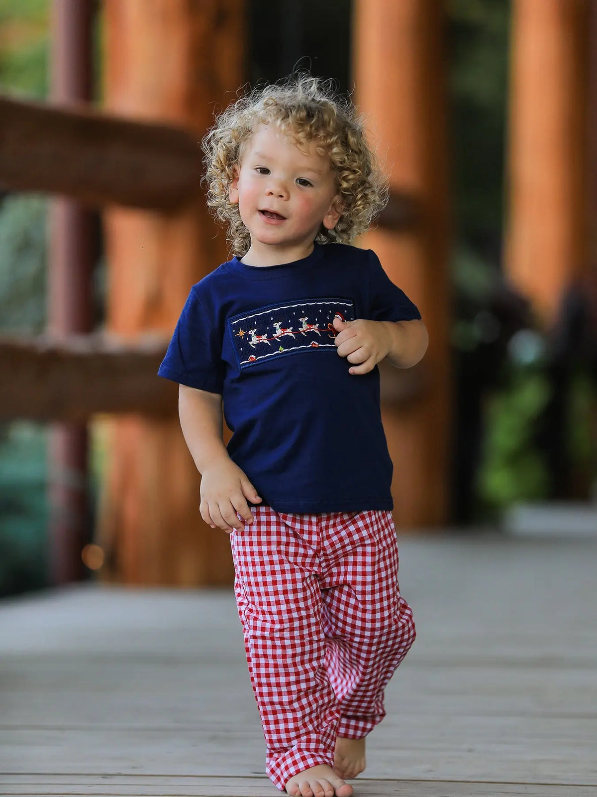 Christmas Holiday Celebration Boys Set: Navy with Santa Sleigh Rylee Faith Designs