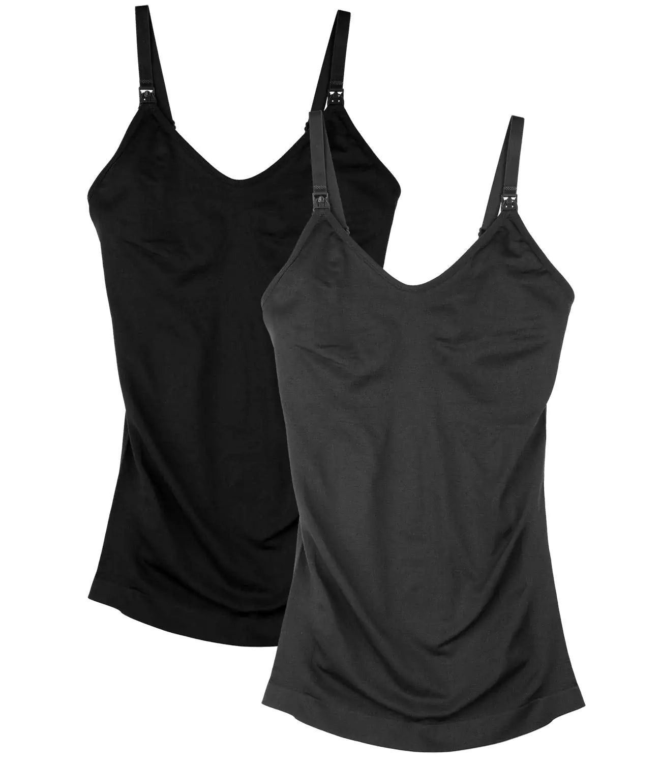 Womens Maternity Nursing Tank Cami for Breastfeeding with Adjustable Straps Black+grey Small