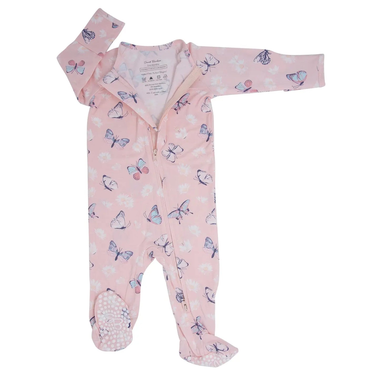 Girls/floral Bamboo Zipper Footie
