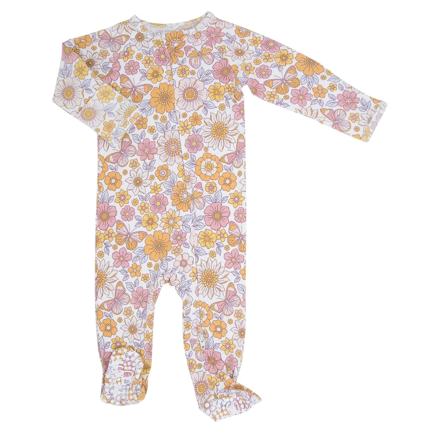 Girls/floral Bamboo Zipper Footie